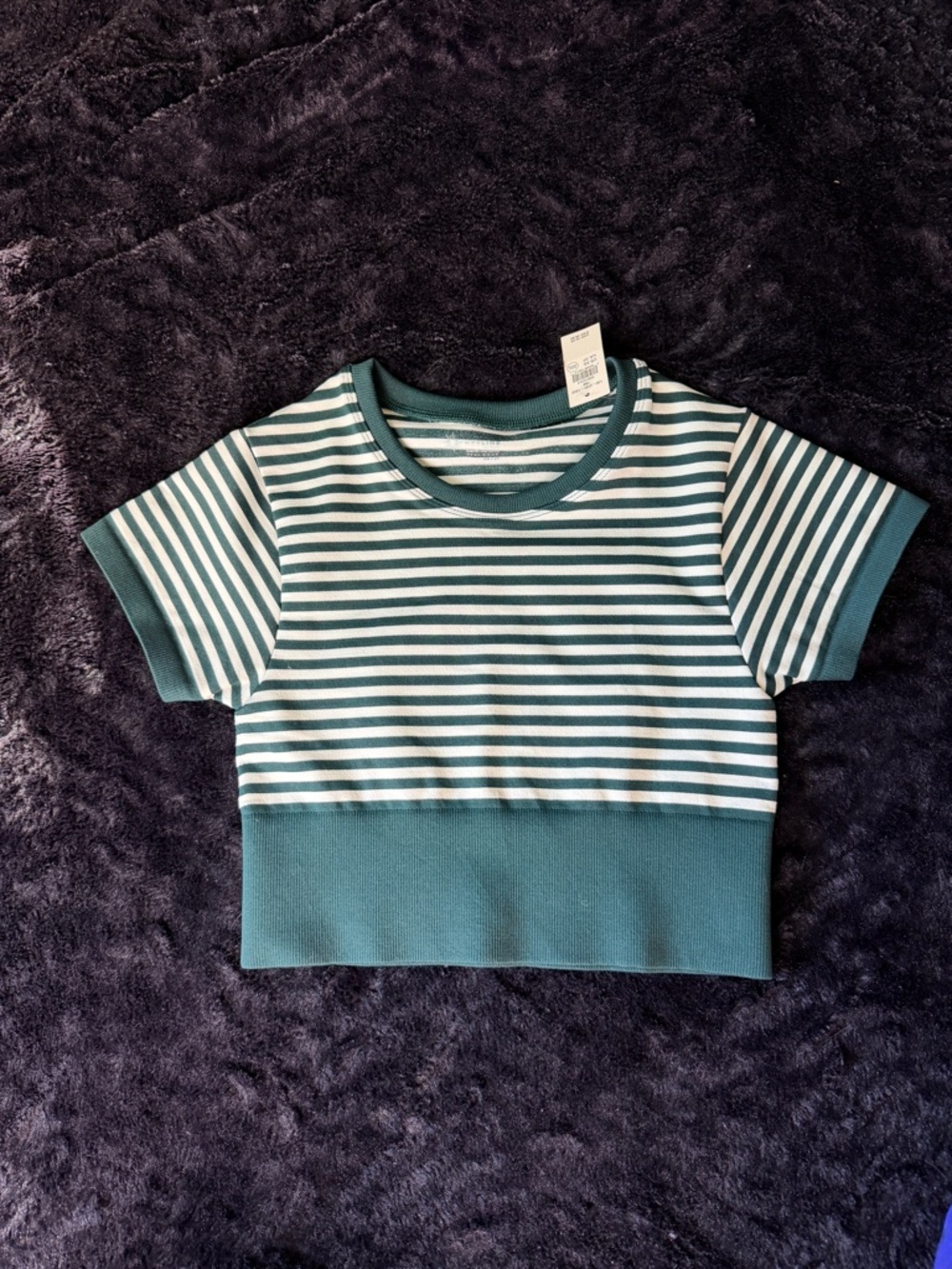 OFFLINE By Aerie Striped Short Sleeve Crop Top Green White Size XS NWT